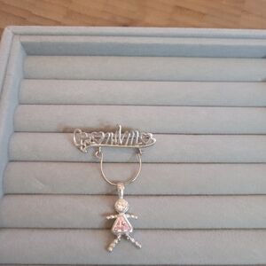 Vtg Sterling Silver and Pink GRANDMA Brooch